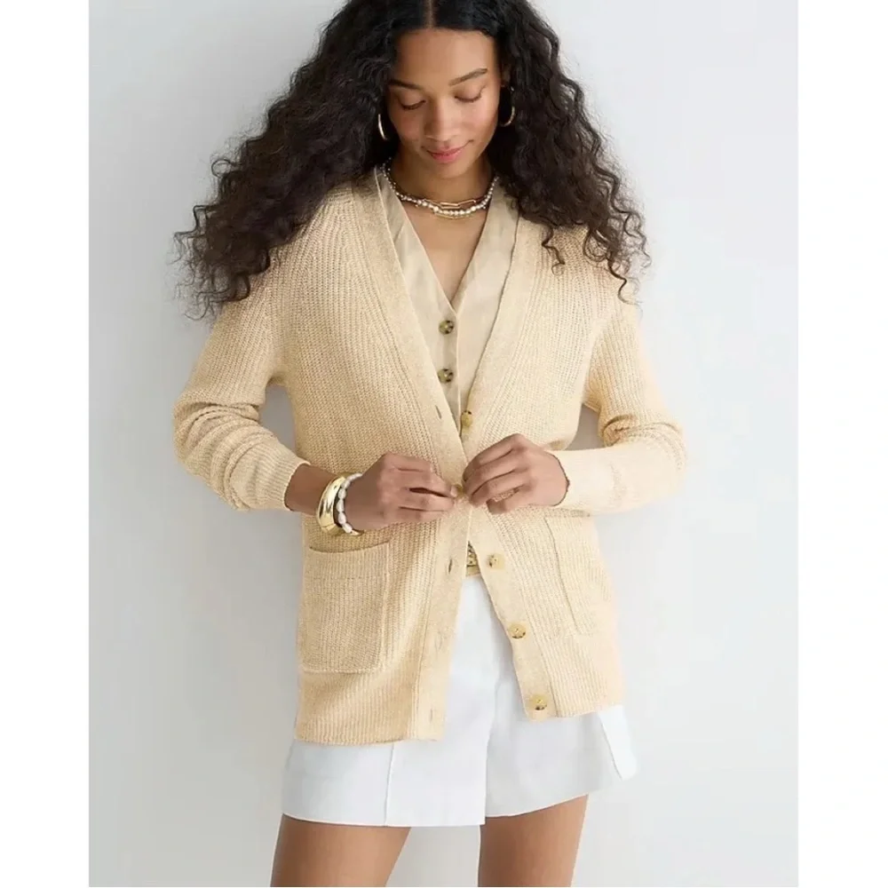 J. Crew Relaxed Cotton-Linen Knit Cardigan Sweater